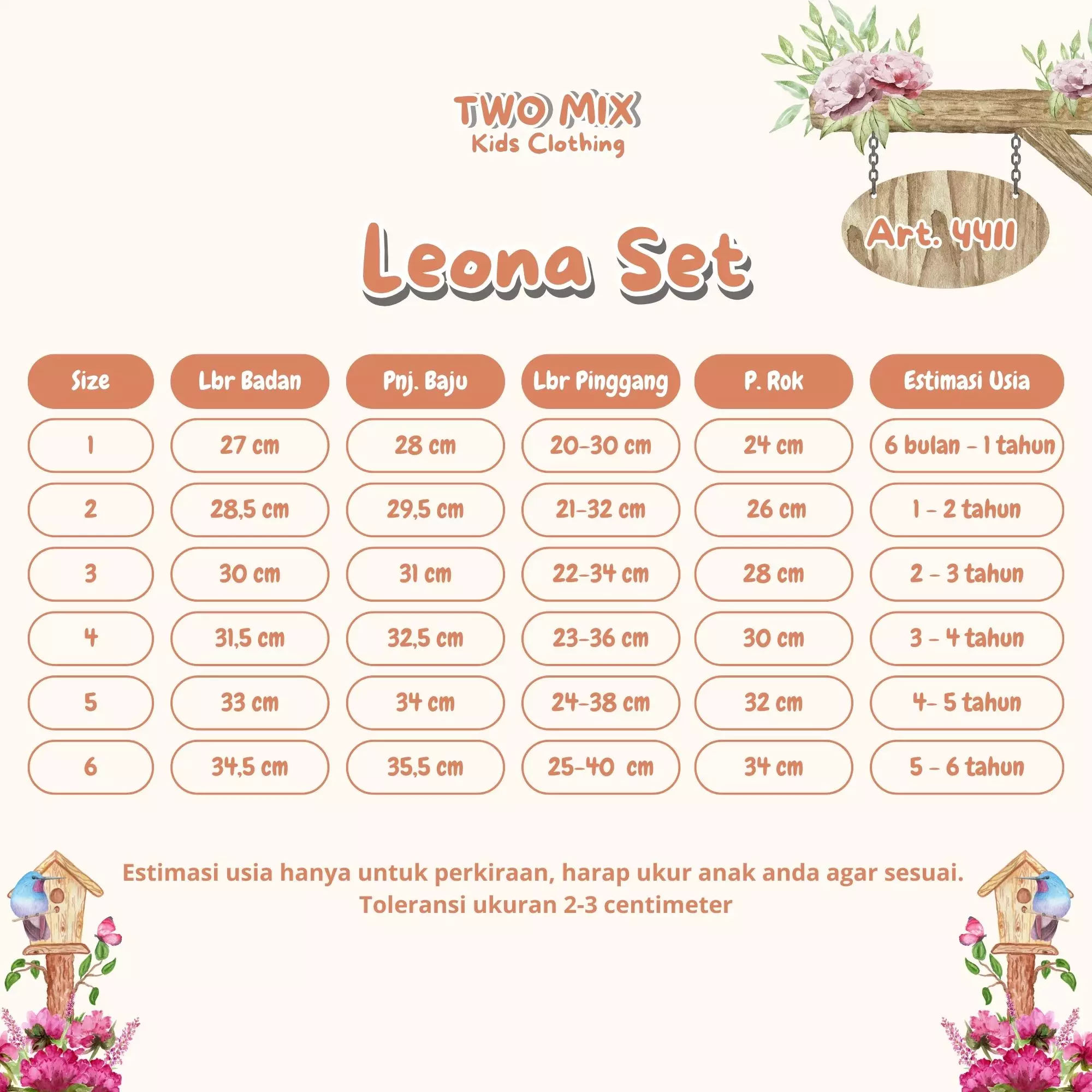 Two Mix - Leona Set Setelan Anak Cewek - Stelan Perempuan Lucu Casual 1-6 Tahun 4411 Warna Peach