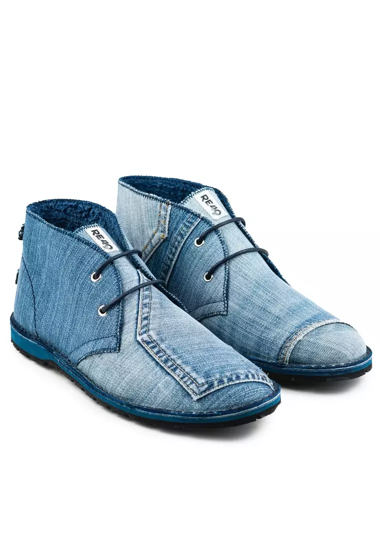 STAGE JEANS 靴子 - 100% 義大利製造，採用回收牛仔褲布料和汽車輪胎鞋底。牛仔系列沙漠靴 - 藍色