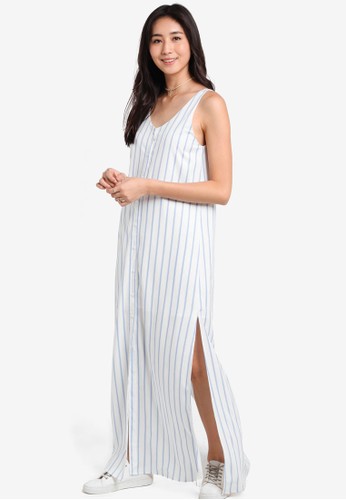 Striped Dipped Neck Maxi Dress