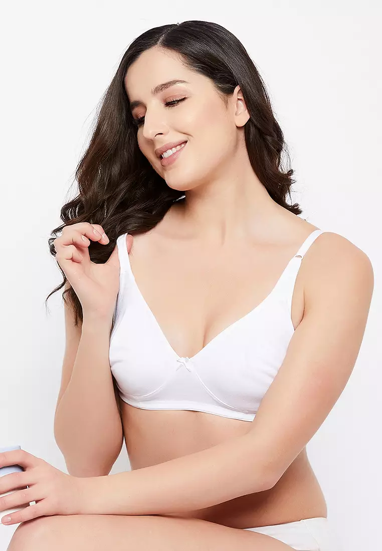 Buy Clovia Non-Padded Non-Wired Full Cup T-shirt Bra in White - Cotton Rich  Online