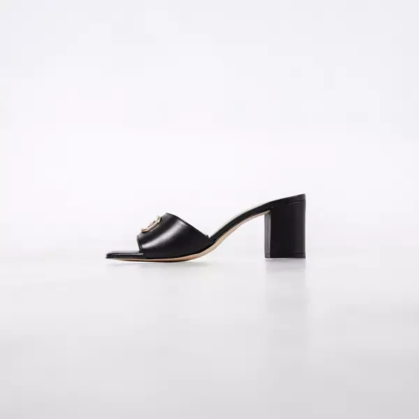 Heels COACH GOLD SQUARE LEATHER BLACK BLOCK HEELS 100% ORIGINAL