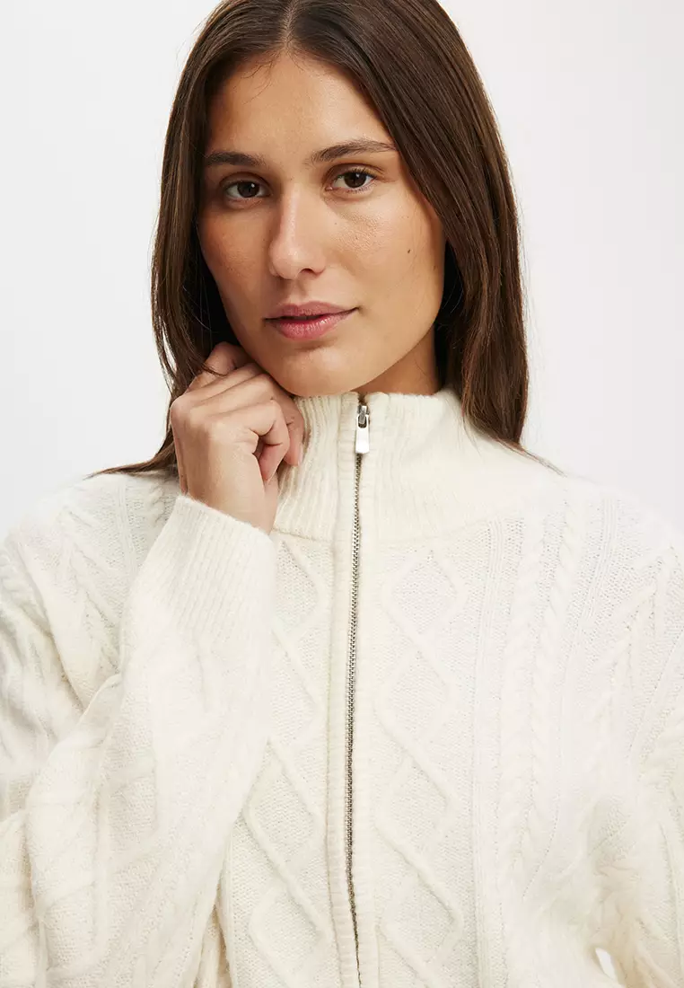 Cable Knit Bomber Jacket