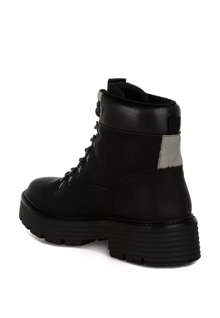 Sepatu Bot Hangat Tebal Bertali Warna Hitam