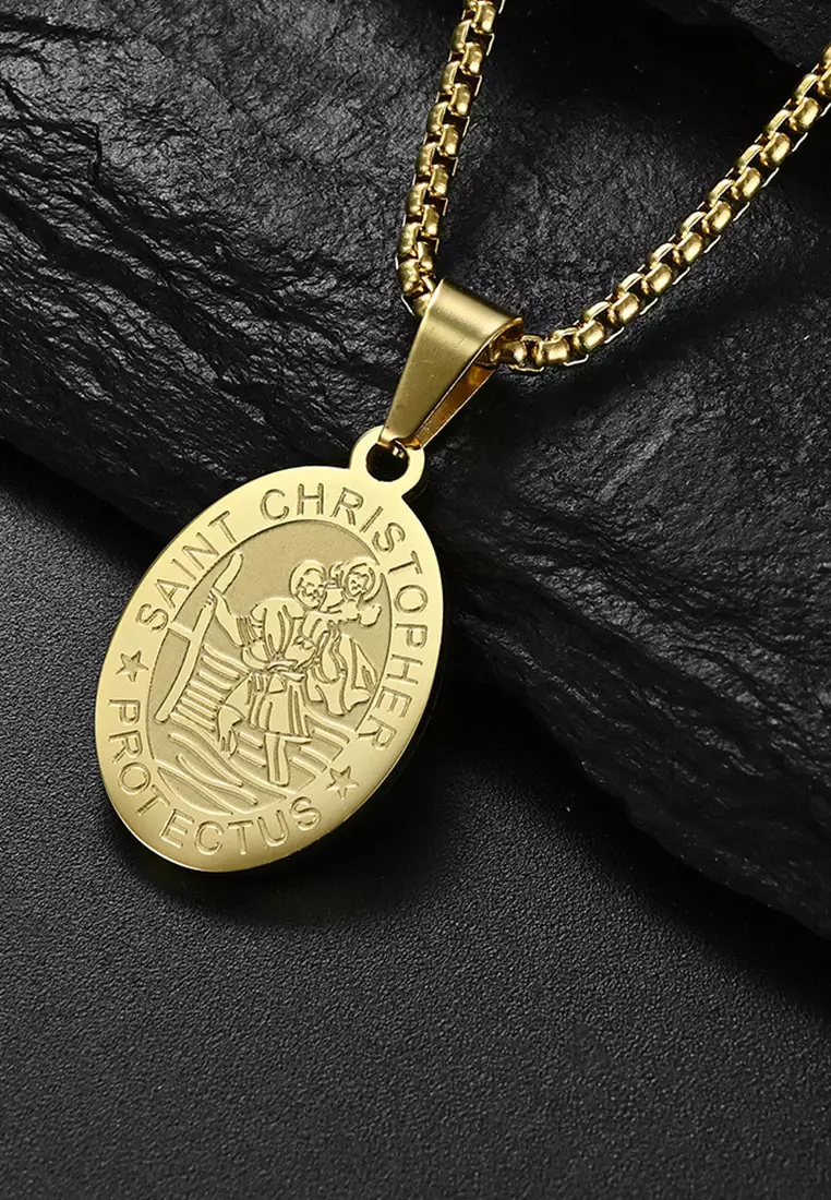 Gold sales saint necklace