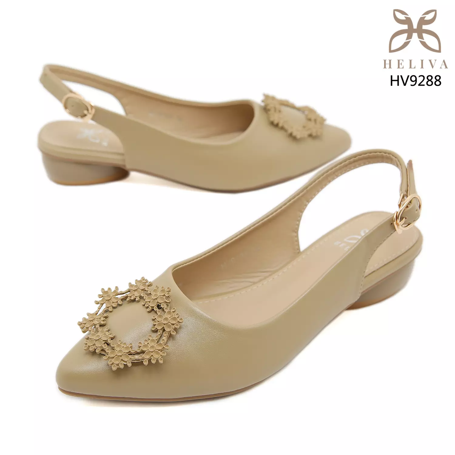 Heliva Rebecca Mules Shoes Sling Back  Frame Metal  Flower Sol 3cm HV9288