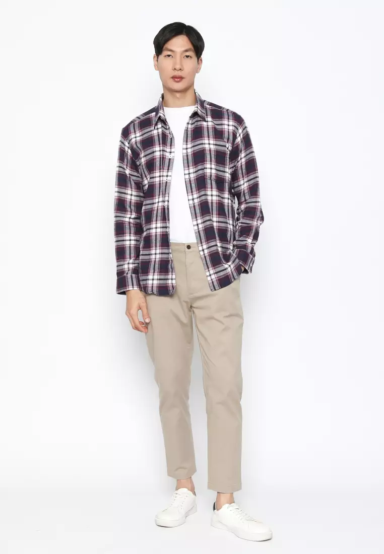 CASUAL CHECKERED SHIRT LONG SLEEVE NAVY