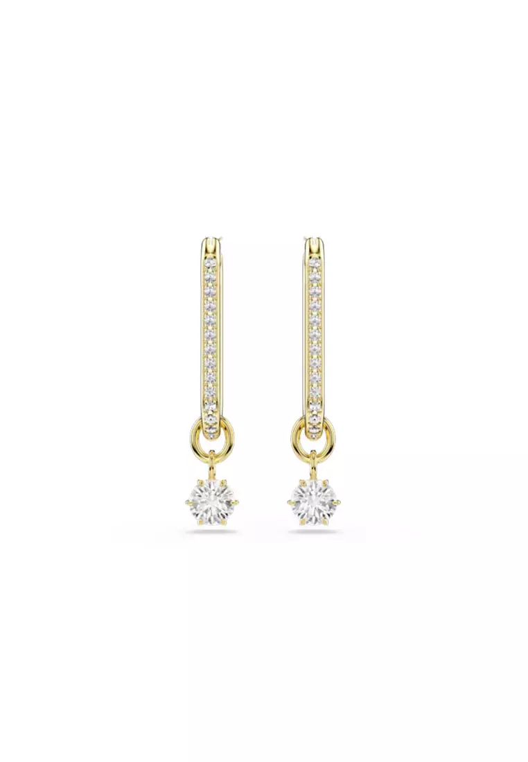 Constella Drop Earrings, Round Cut, White, Gold-Tone Plated