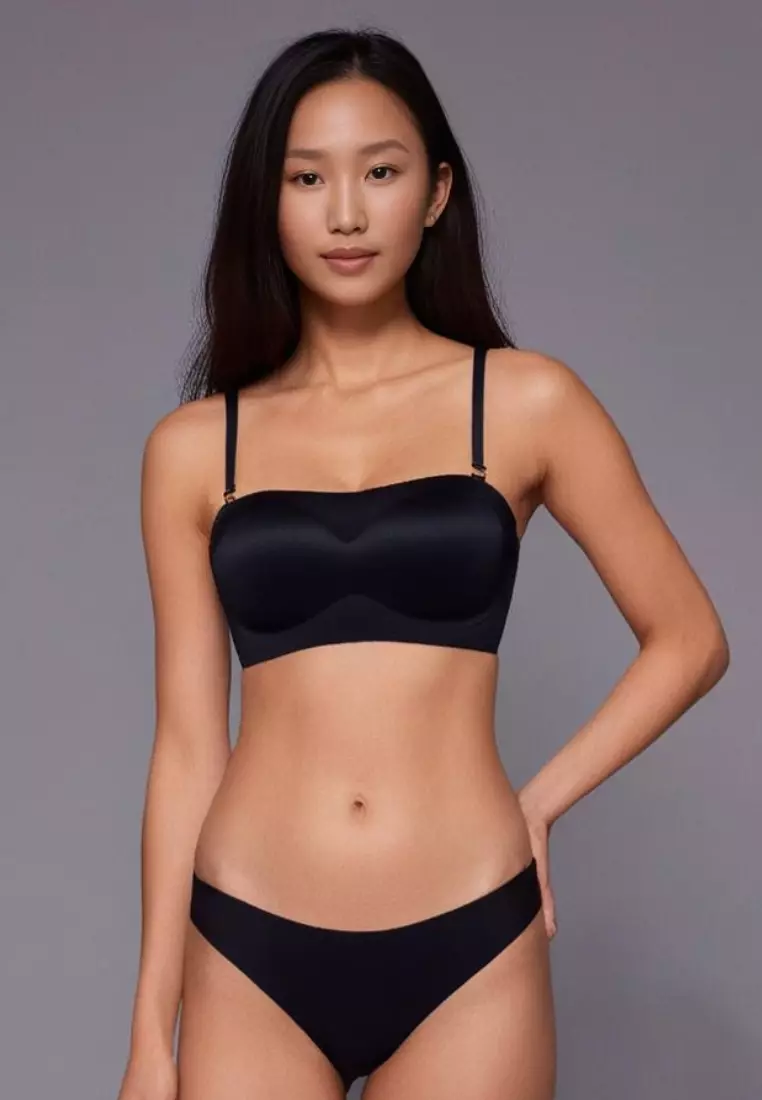 Mary Anti-slip Non Slip Strapless Wireless Thick Padded Push Up Bra in Black 聚拢无肩带防滑内衣