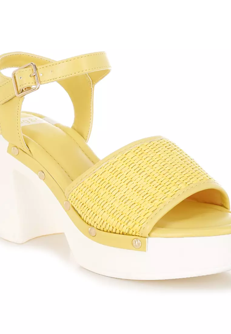 Raffia Chunky Sandals In Yellow