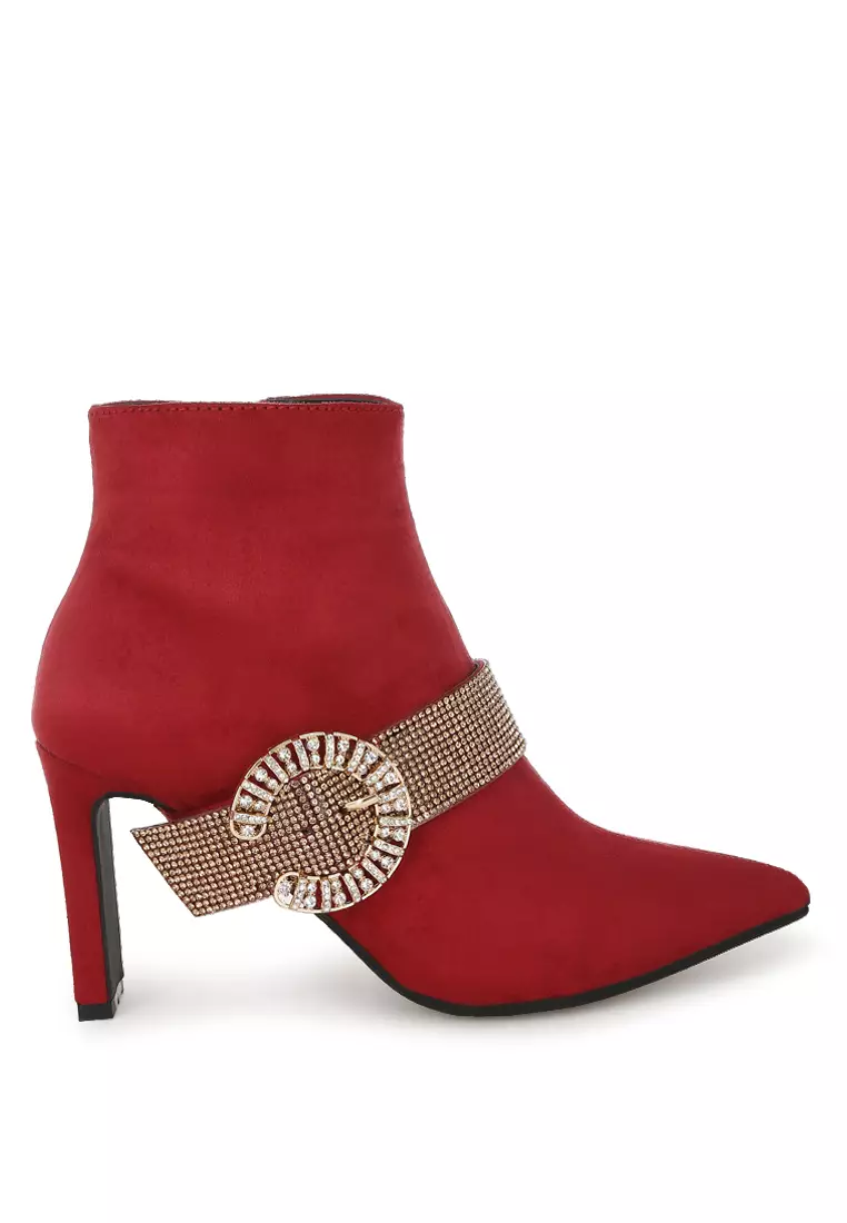 Discount on Rag & CO.  shoes - SKU: Diamante & Rhinestones Strap Boots in Red