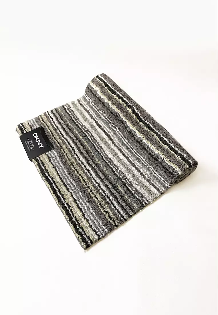 Buy DKNY Grey 100 Cotton Soft Bath Rug 51cm x 81cm (Houston Stripe