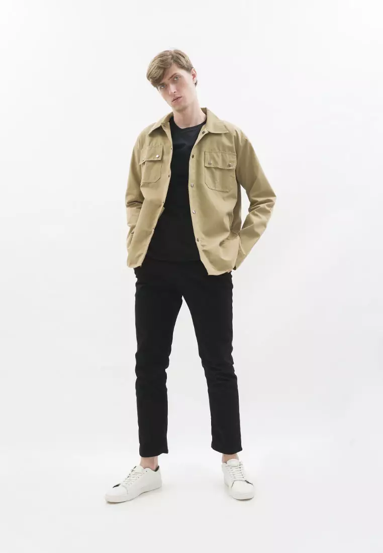 Jaket parka outer jaket pria semi parka warna krem