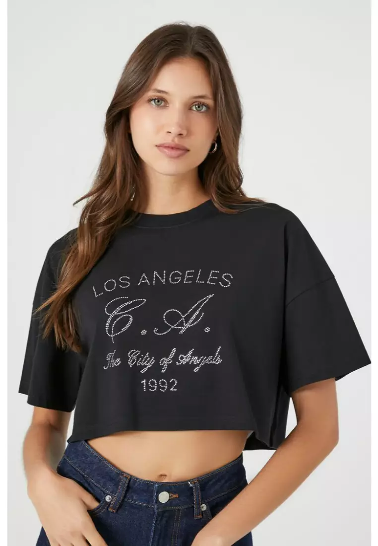 Rhinestone Los Angeles Cropped Tee