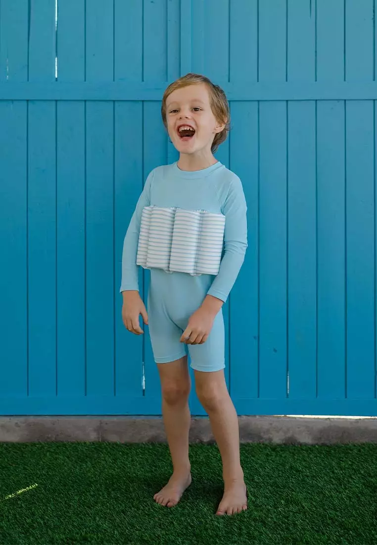 Stripes & Blooms Diving Long Sleeves Floatsuit - Blue Stripes