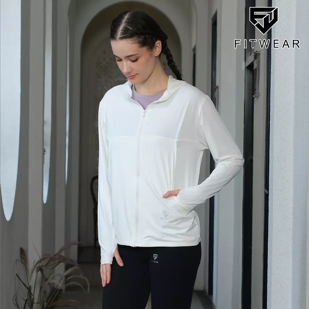 Fitwear Jaket / Jacket Olahraga Oversize Wanita TYLA DRYFIT POCKET - WHITE