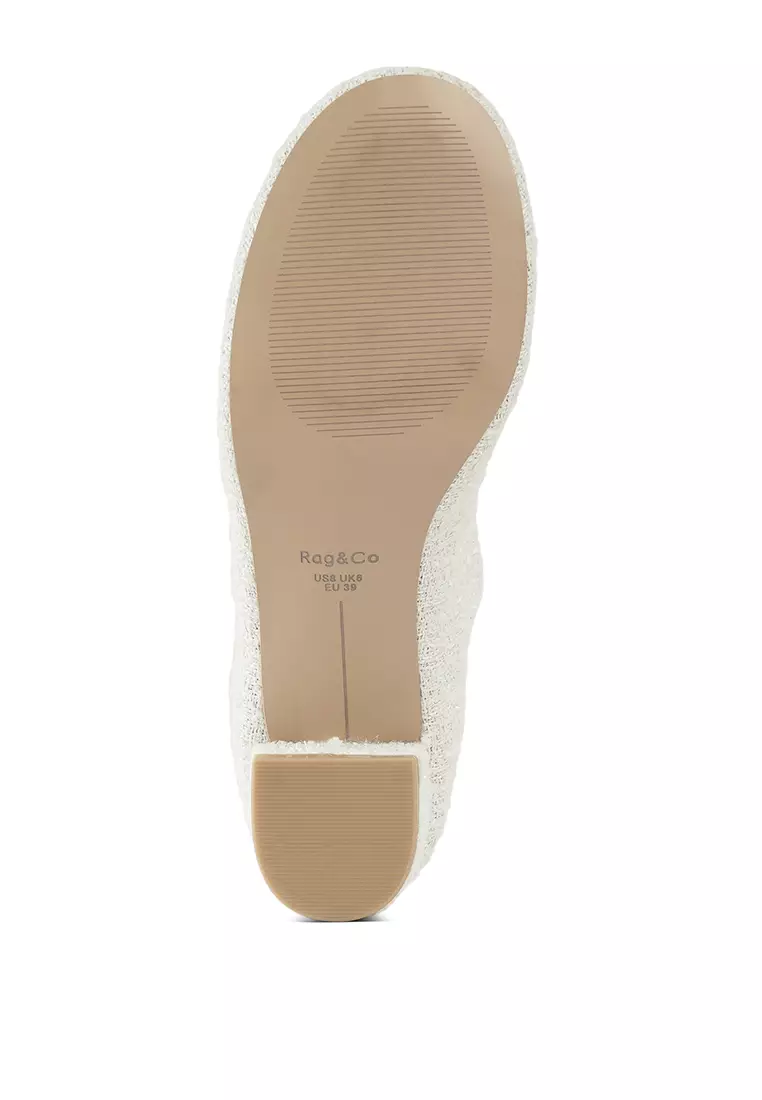Tweed Mary Jane Sandals in White