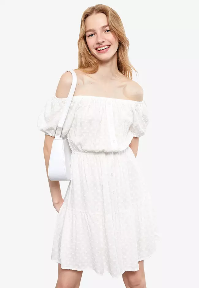 Boat Collar Embroidered Dress