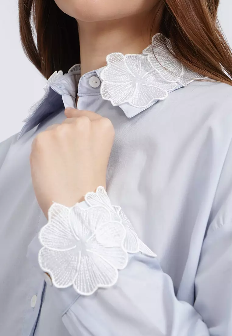 Blouse with Embroidered Collar SOFT BLUE