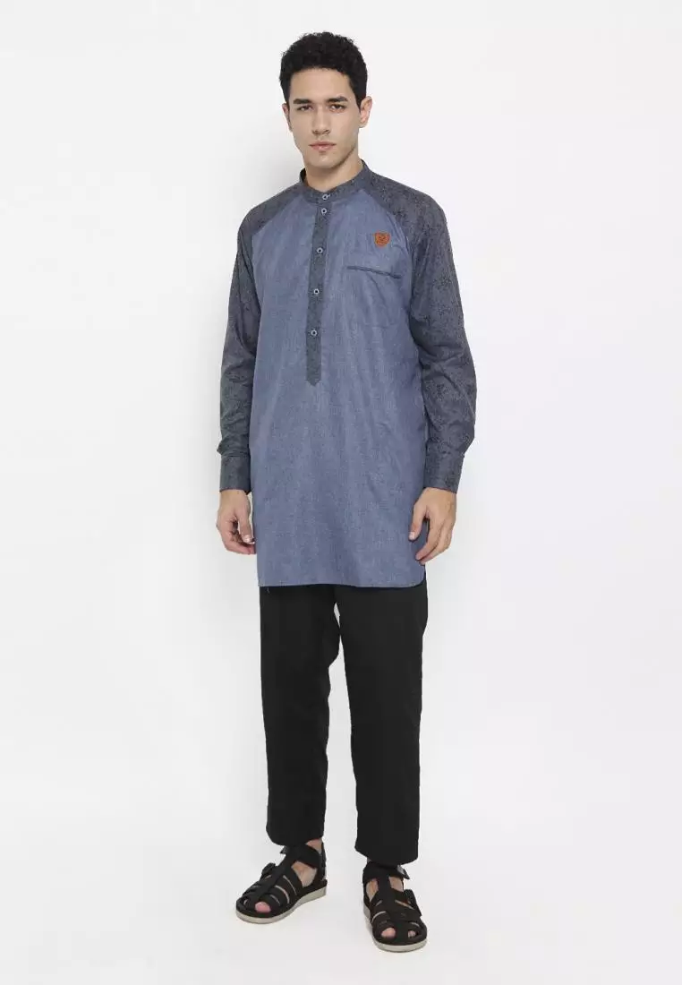 Zayidan Baju Koko Gamis Muslim Pria Fudail Pjg - Biru Polos
