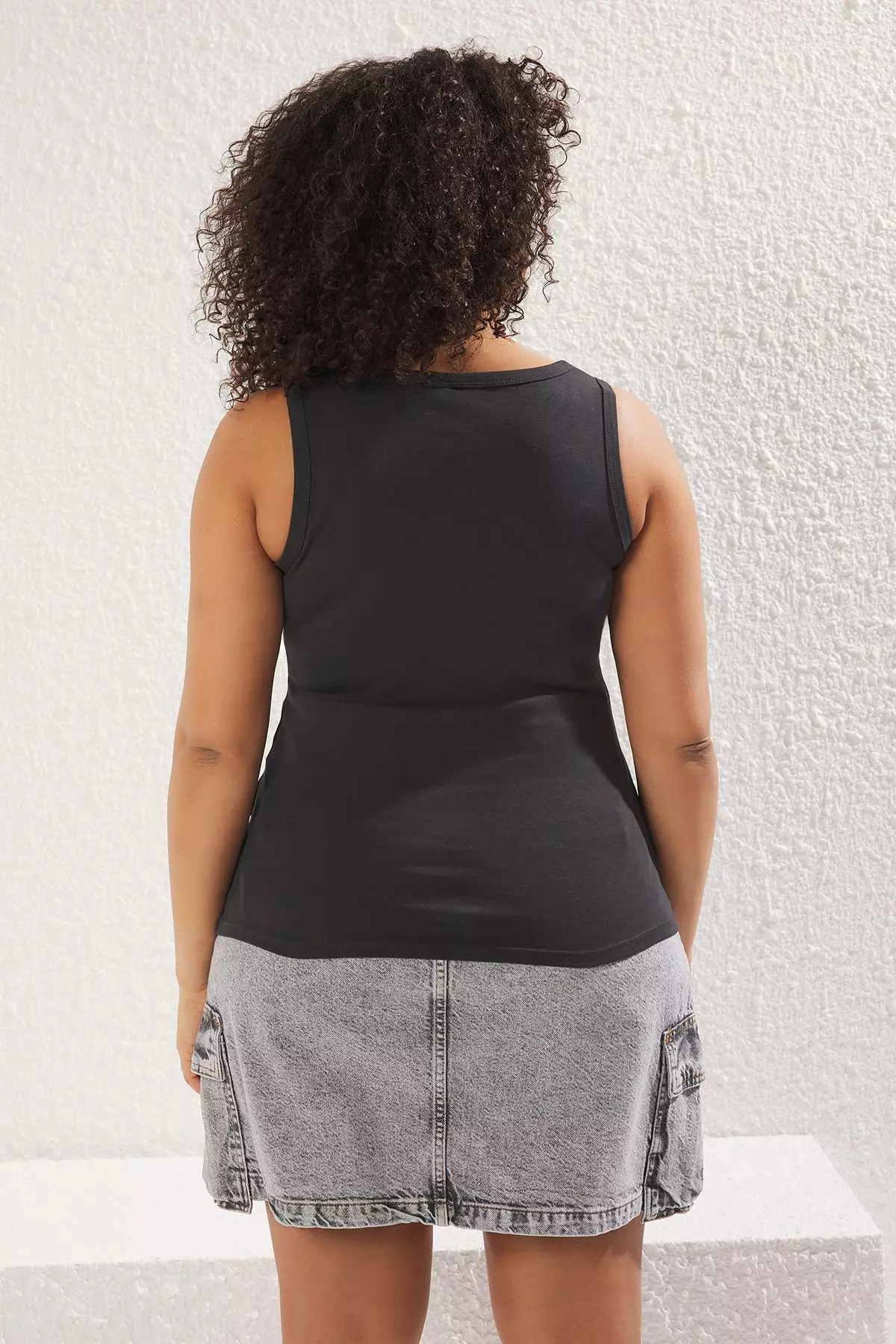 Anthracite Square Neck Soft Bodycon Plus Size Knitted Undershirt