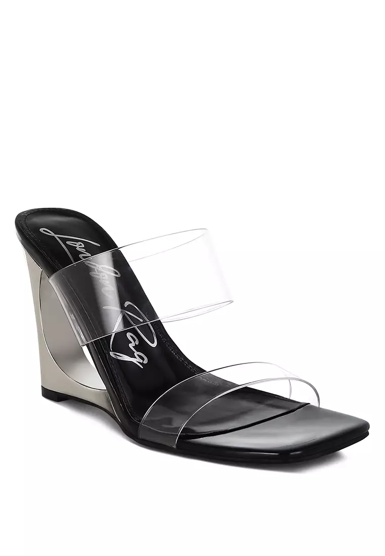 Fantasy Wedge Heel Clear Sandals in Black