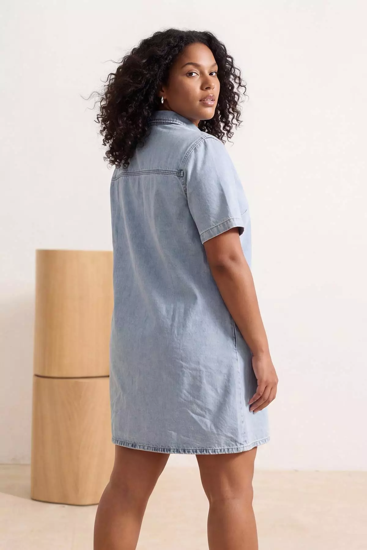 Blue Pocket Detail Oversized Mini Plus Size Denim Shirt Dress Tbbss26Ah00162