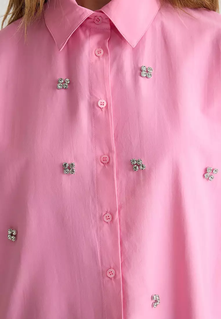 Pink Stone Accessory Detail Woven Shirt TCTSS25TG00007
