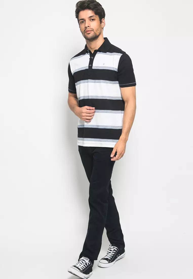 LGS - Kaos Polo Pria Casual - Colour Block - Hitam - Slim Fit - JTS.324.M2642F.01.C