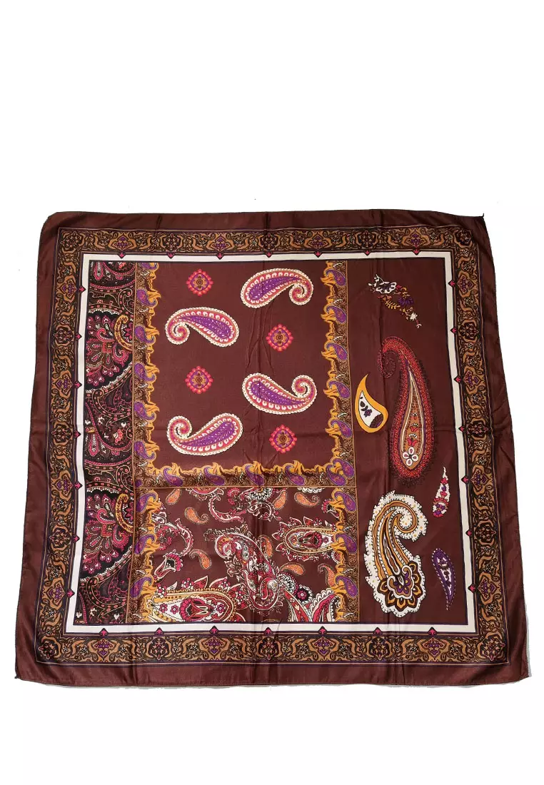 Paisley Poly-Cotton Square Scarf Brown
