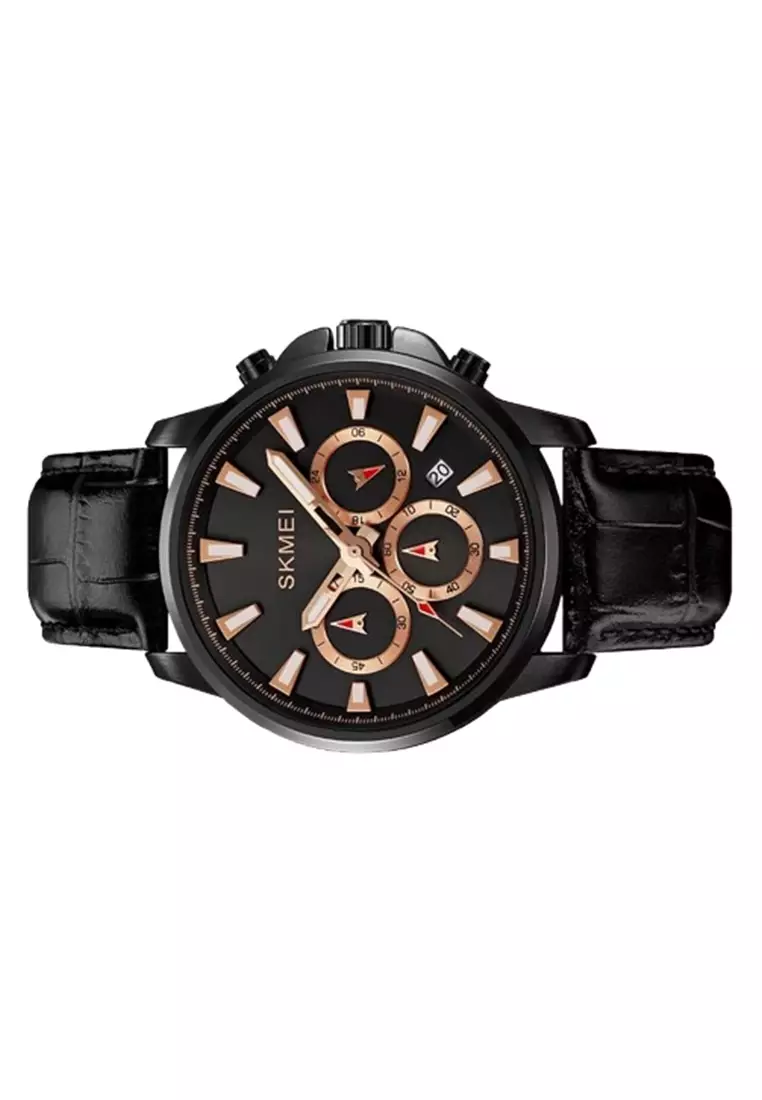 Jam Tangan Analog Pria Elegant Kulit Sintetis 2071 ORIGINAL - Black Rose