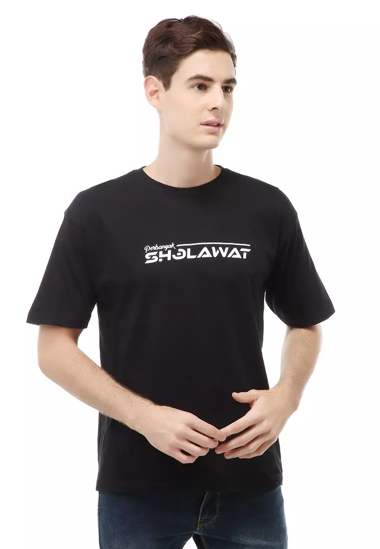 T-Shirt Atasan Kasual Pria Shalawat Lengan Pendek Material Cotton ORIGINAL - Black