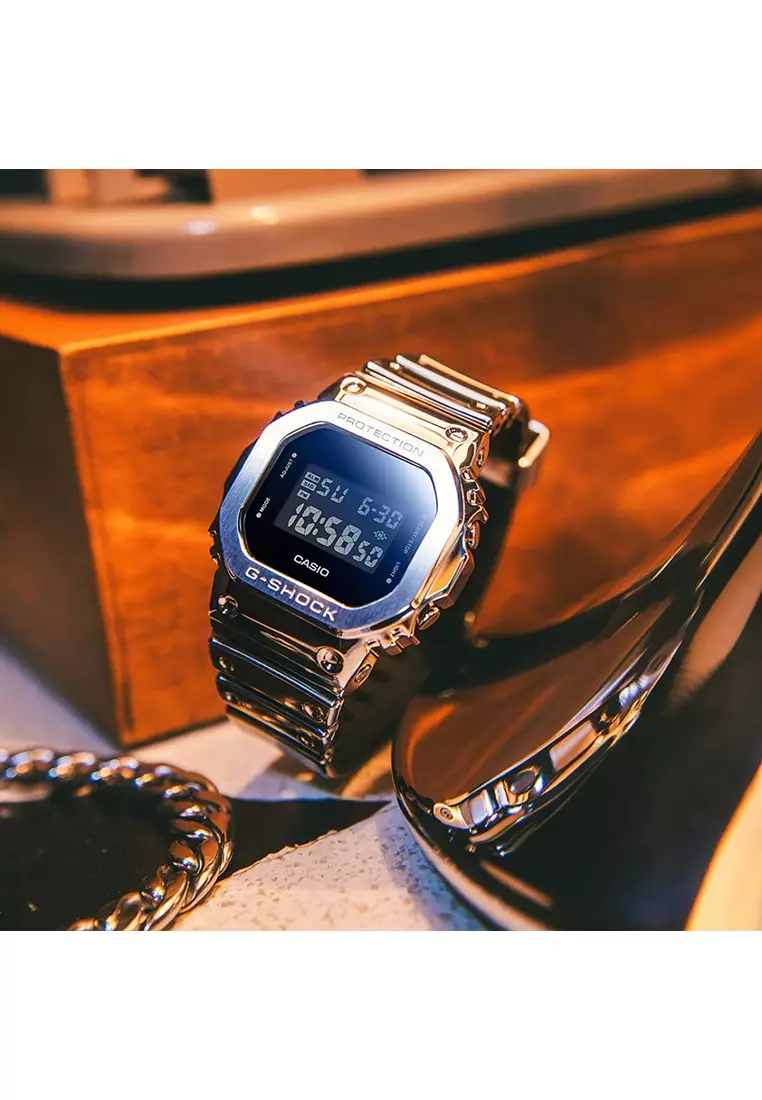 Fine Metallic Series GM-5600YM-8 Men Digital Watch Silver Stainless Steel Strap