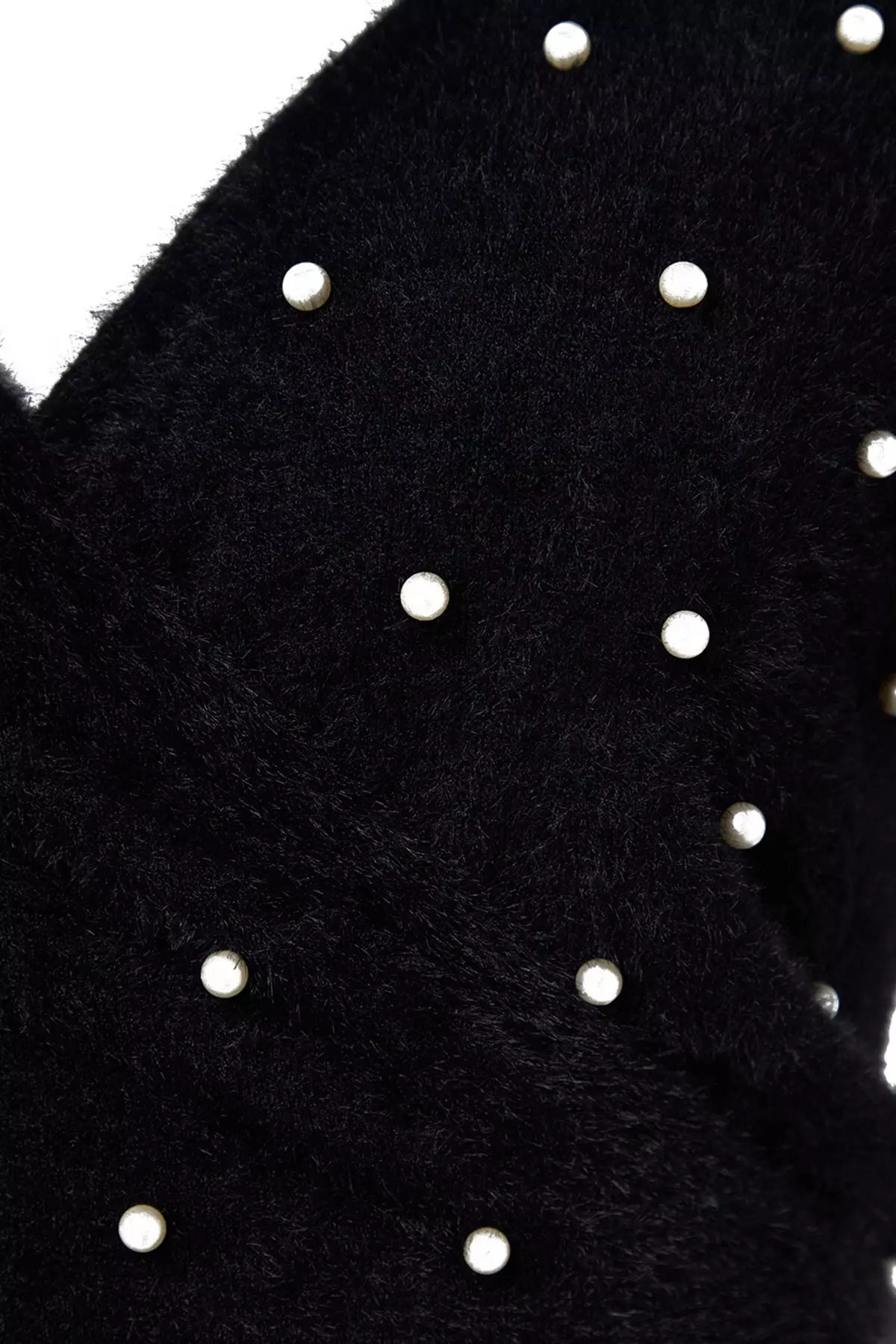 Faux Pearl Crop Wrap Knit Sweater