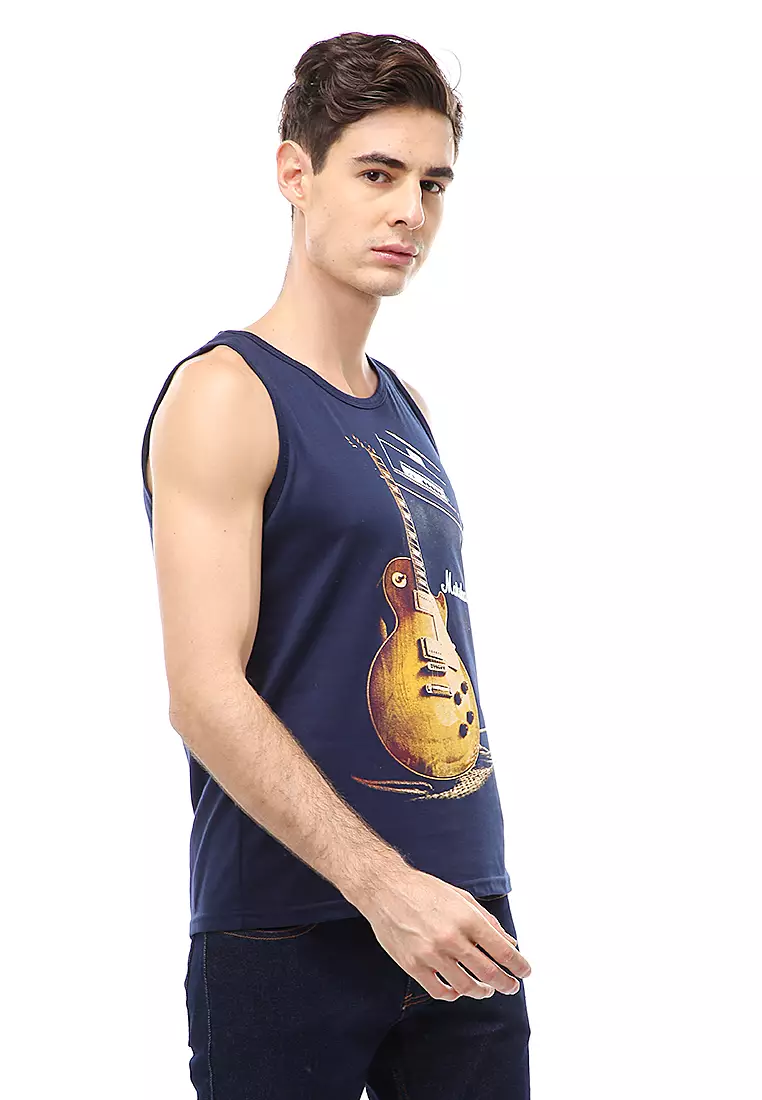 Agies Pakaian Dalam Pria Tank Top Singlet Guitar Motive Material Cotton ORIGINAL - Navy