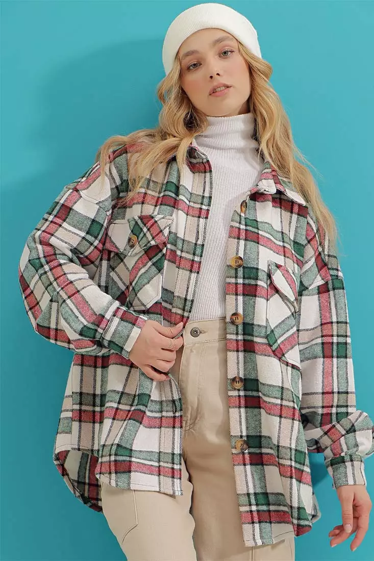 Buy Alacati Checkered Stamped Oversized Safari Jacket Shirt 2024 Online ...