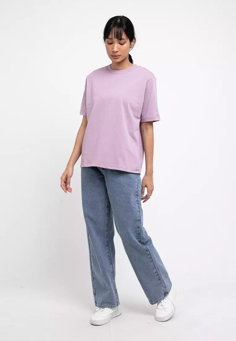 Forest Ladies Premium 100% Cotton Heavy Weight Boxy Cut Crew Neck T Shirt Women | Oversized T Shirt Perempuan - 822323-76SmokePurple