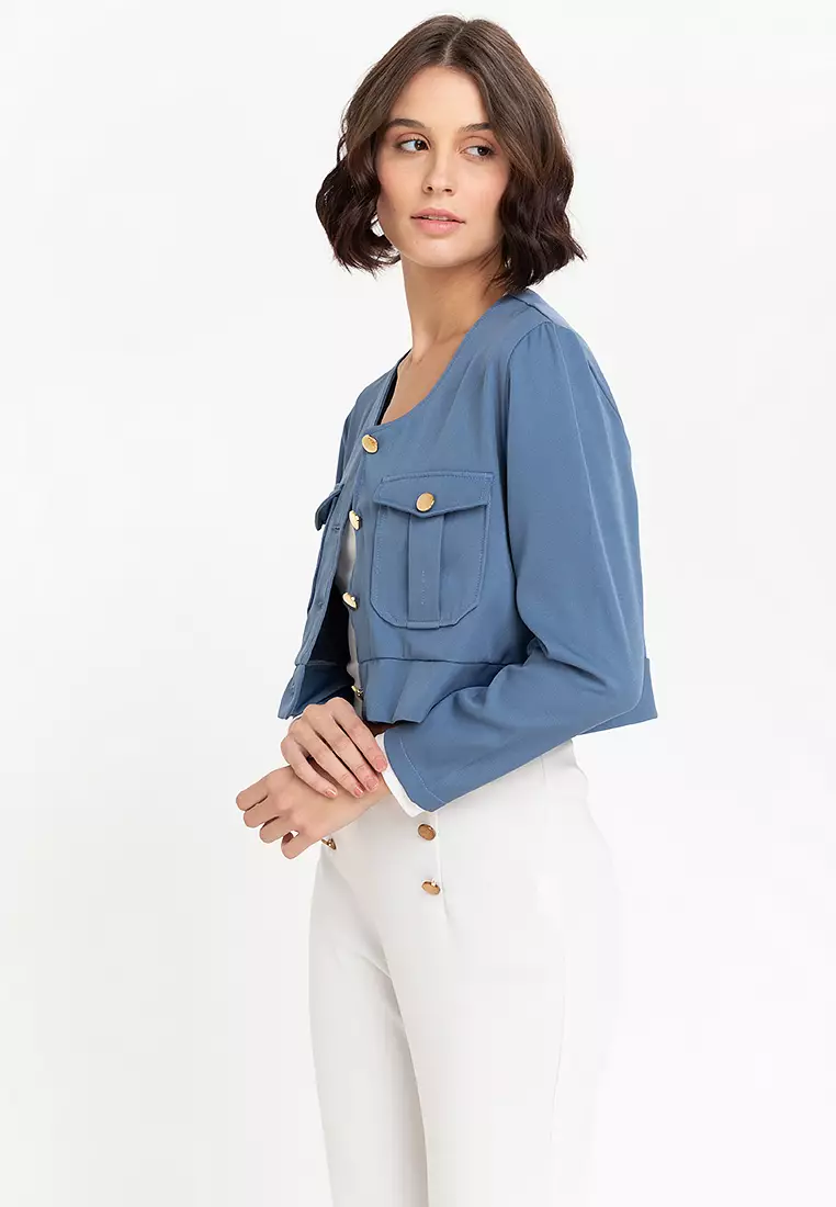 Layken Collarless Button Down Jacket