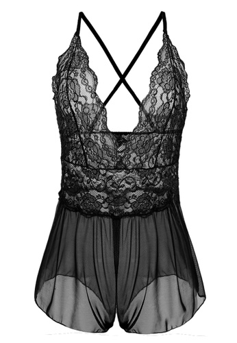 SMROCCO black Jemma Plus Size Nightie Sleepwear PL8021 (Black) F2749AA8F1BA4FGS_1