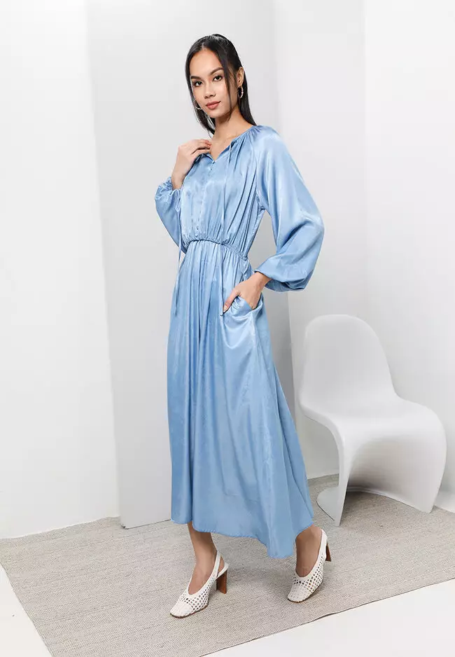 Buy Zalia Recycled Cotton Chambray Peasant Dress Online ZALORA Malaysia