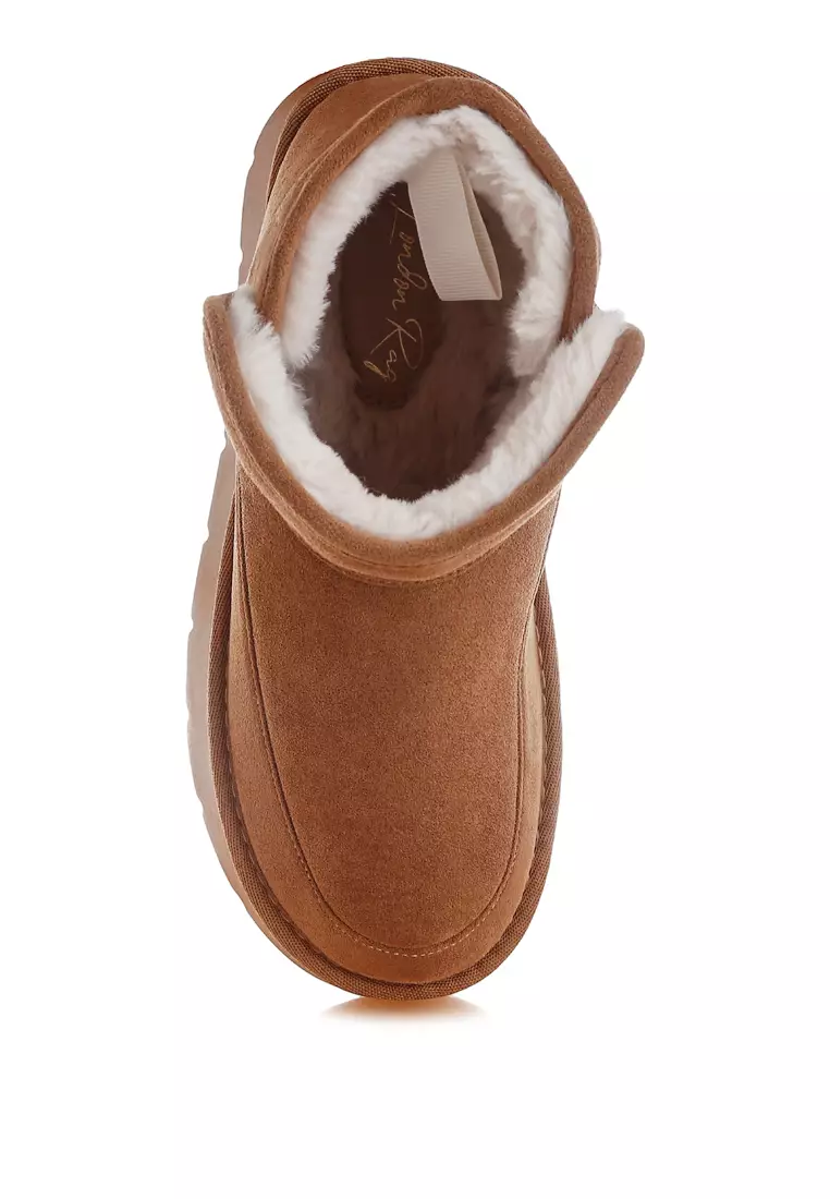 Sepatu Bot Salju Bertumit Tebal Warna Camel