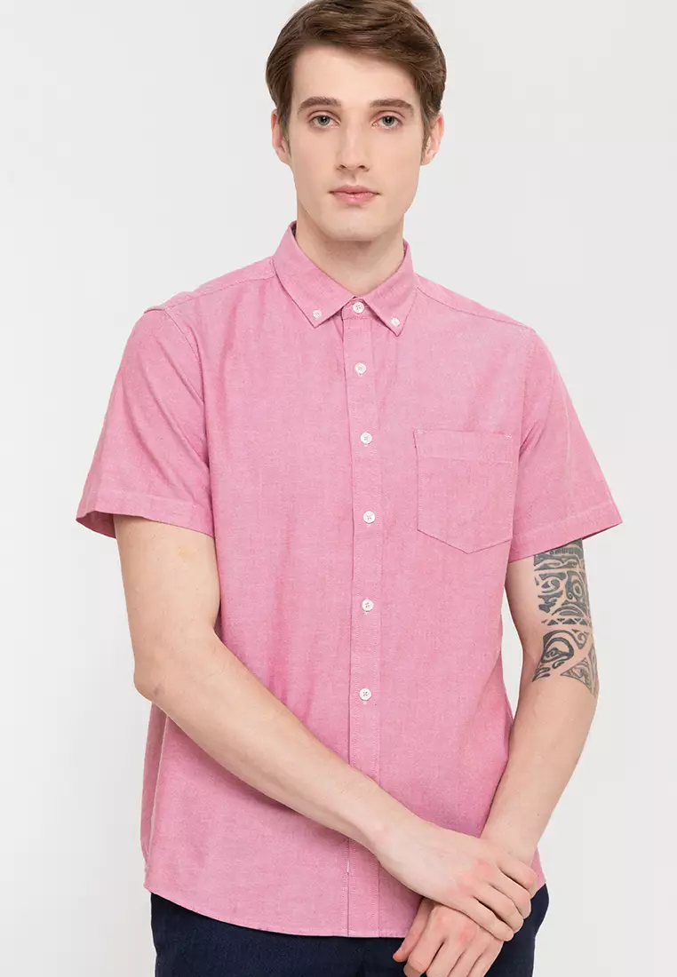 Woven Short Sleeves Casual Oxford Pea Shirt