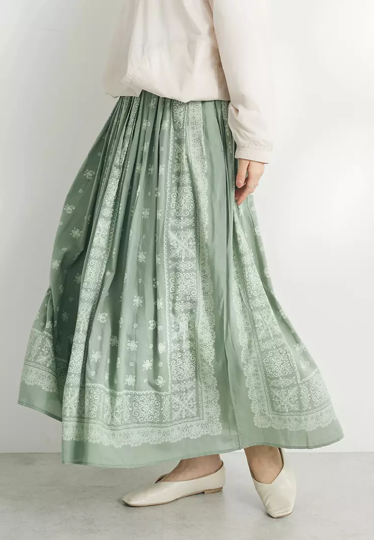 Craft Standard Boutique - Michio Pattern Maxi Skirt Light Green