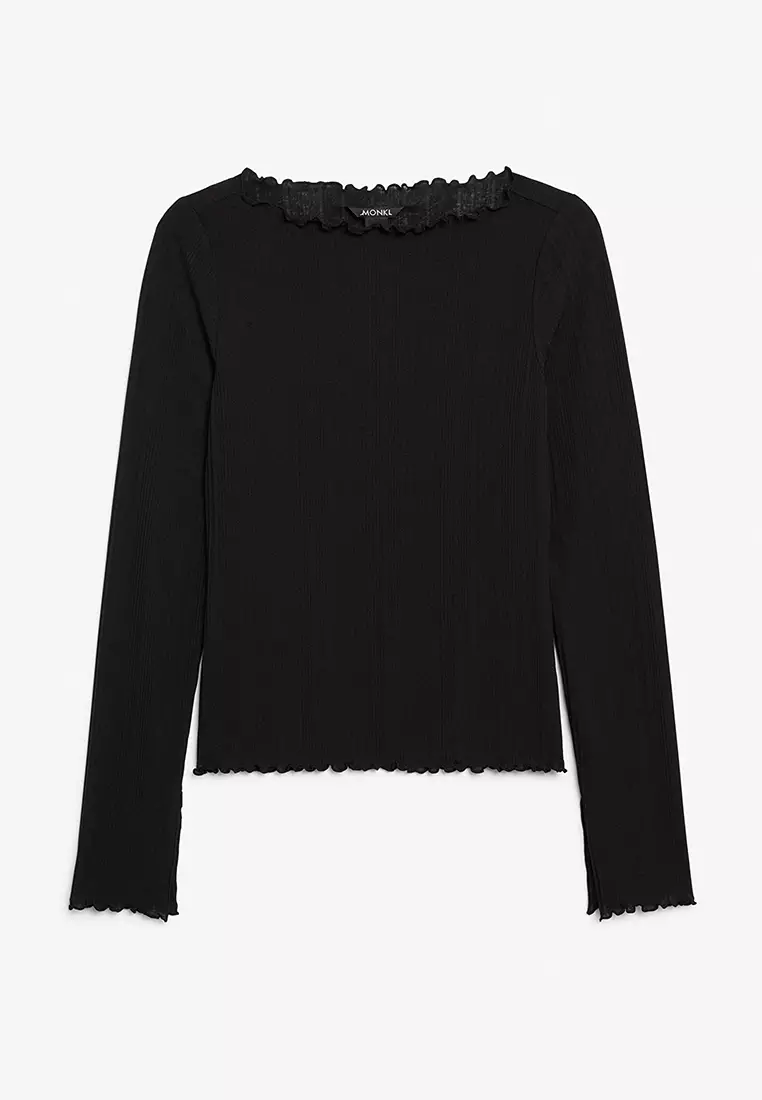 Buy Monki Ribbed Long Sleeve Lettuce Hem Top 2024 Online ZALORA Philippines