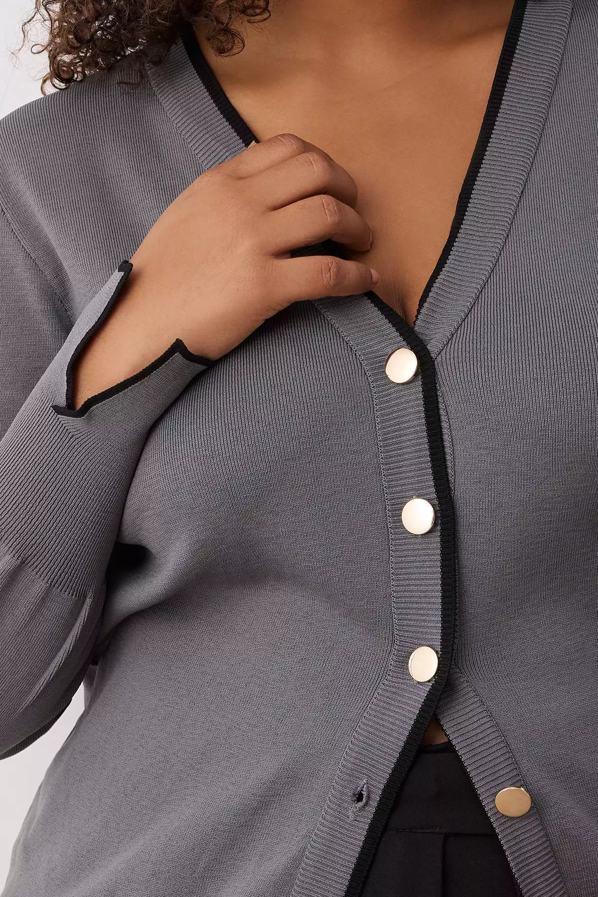 Gray Button Detailed Striped Knitwear Cardigan Tbbaw24Av00014