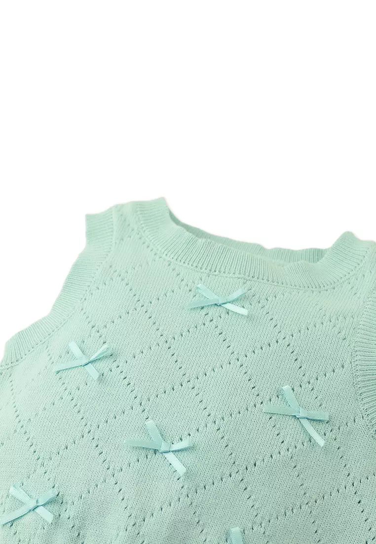 Baby Pamela Machine- Knitted Top with Diamond Pattern and Mini Bows