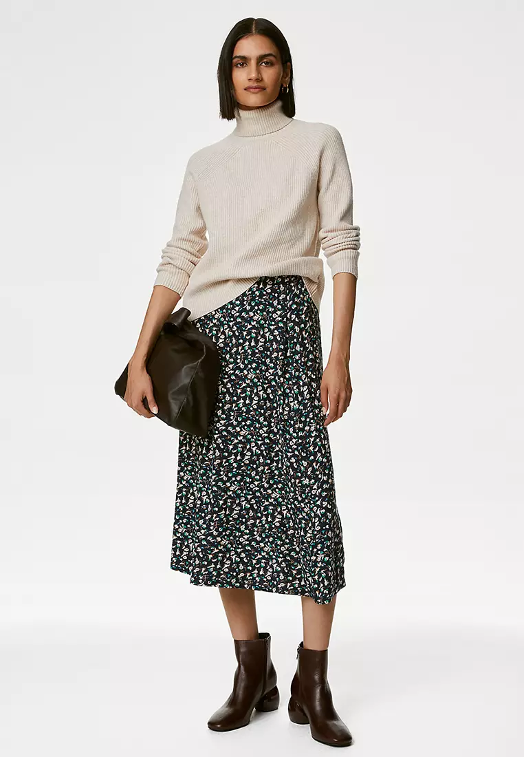 Jersey Printed Midi Skater Skirt