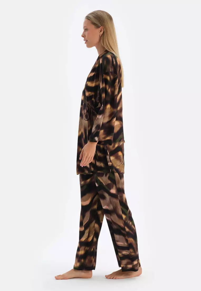 Brown Trousers, Degrade Print, Regular, Long Leg, Sleepwear for Women