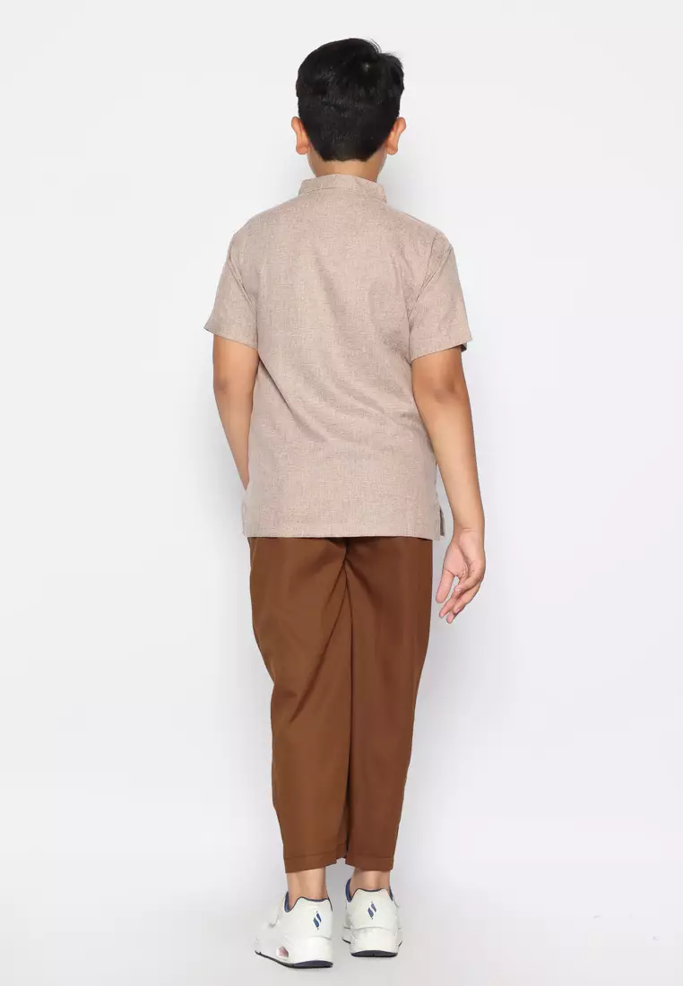 Baju Koko Anak Laki Bordir Arrow Brown Setelan - FOREVER