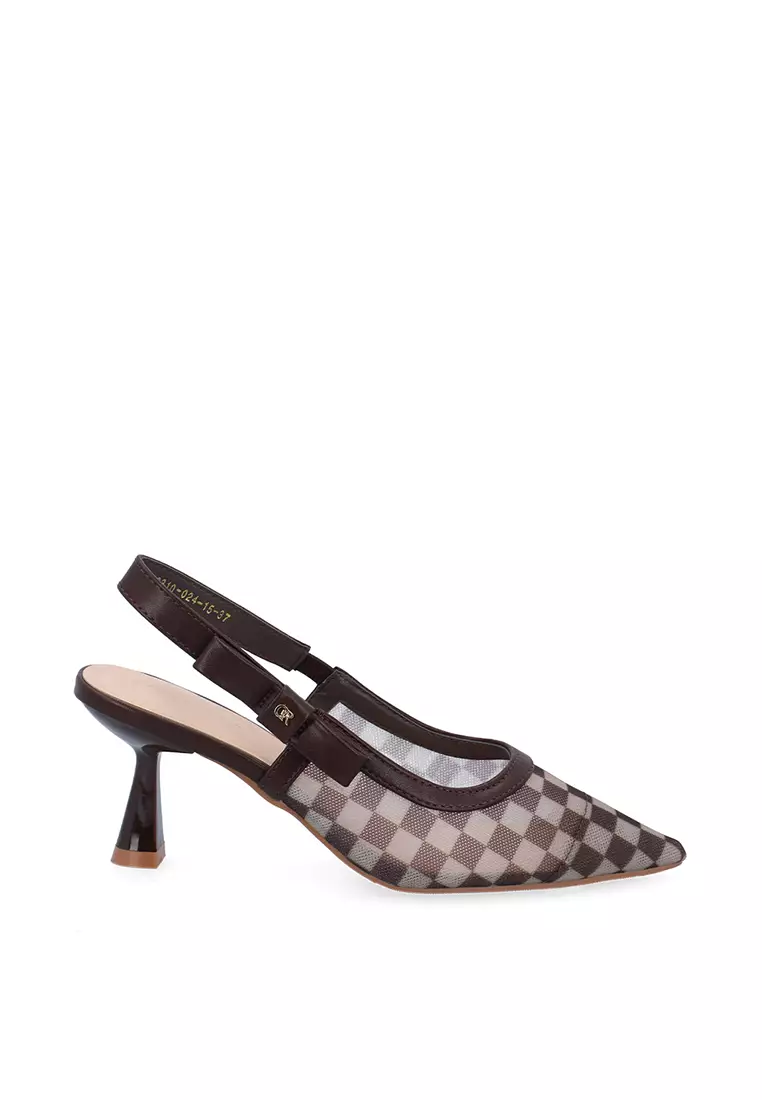 Discount on Carlo Rino  shoes - SKU: Dark Brown Cherie Checkered Slingback Pumps