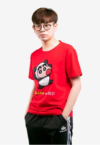 FOREST red Forest X Shinchan Coral Fleece Texture Logo with Embroidered Round Neck Tee - FC20000-51Red C2E45AAA98A16CGS_1